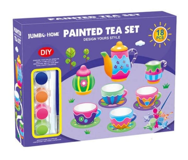 DIY Painted Tea Set 18 Piece Elevation