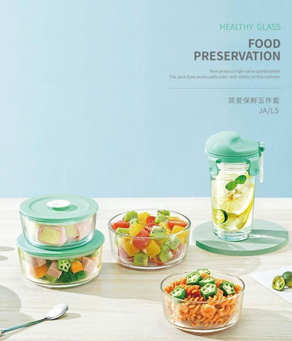 5 Piece Glass Lunchbox and Bottle