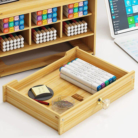Wooden Stationary Organiser with Cell Phone Holder