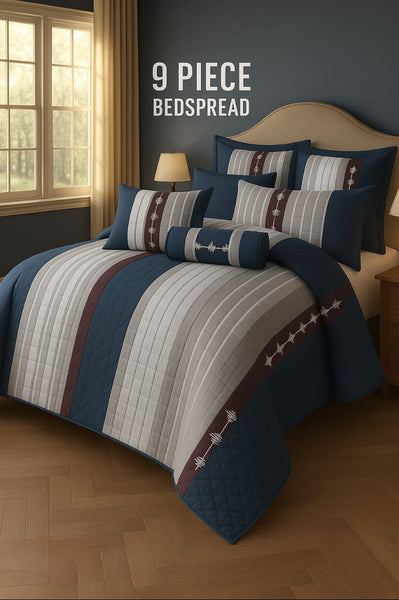 Flowered Bedspread Set - 9 Piece