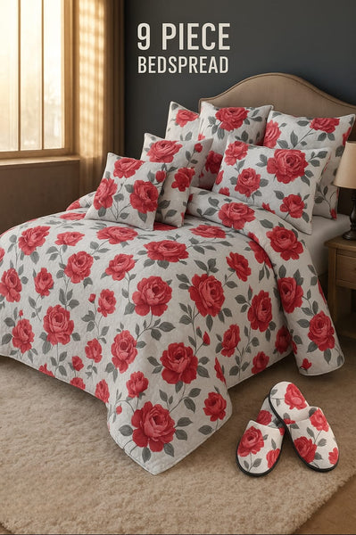 Flowered Bedspread Set - 9 Piece
