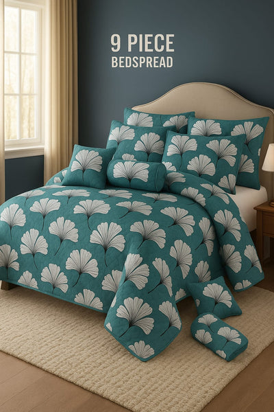 Flowered Bedspread Set - 9 Piece
