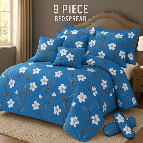 Flowered Bedspread Set - 9 Piece