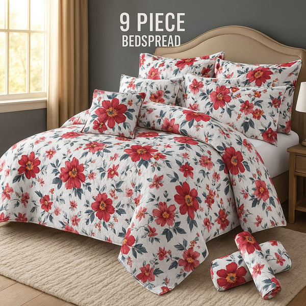 Flowered Bedspread Set - 9 Piece