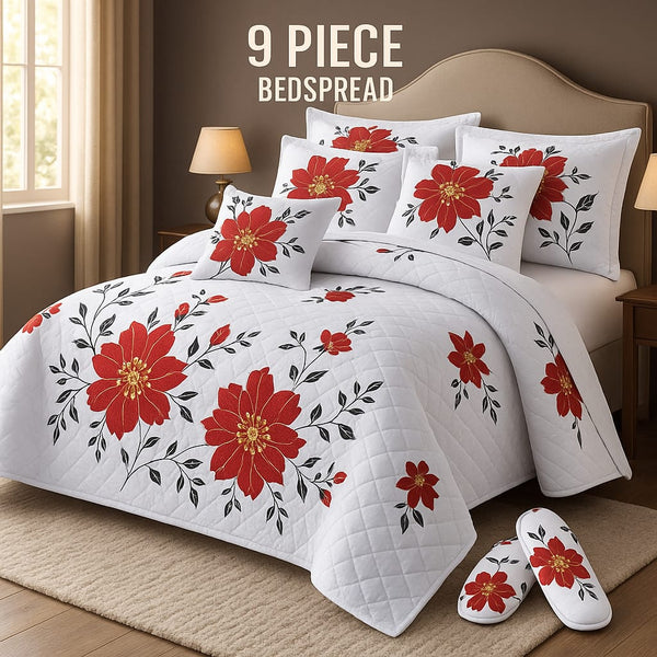 Flowered Bedspread Set - 9 Piece