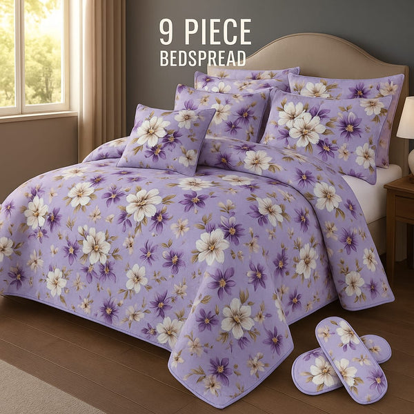 Flowered Bedspread Set - 9 Piece