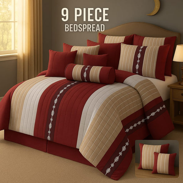 Flowered Bedspread Set - 9 Piece
