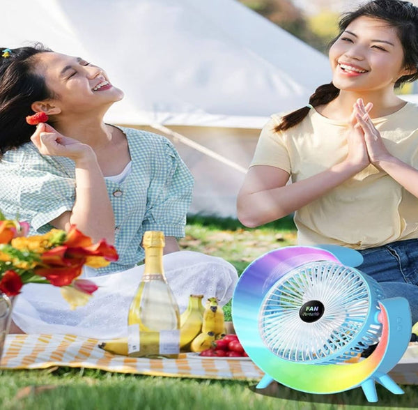 2 in 1 Colourful Desktop Fan - Rechargeable