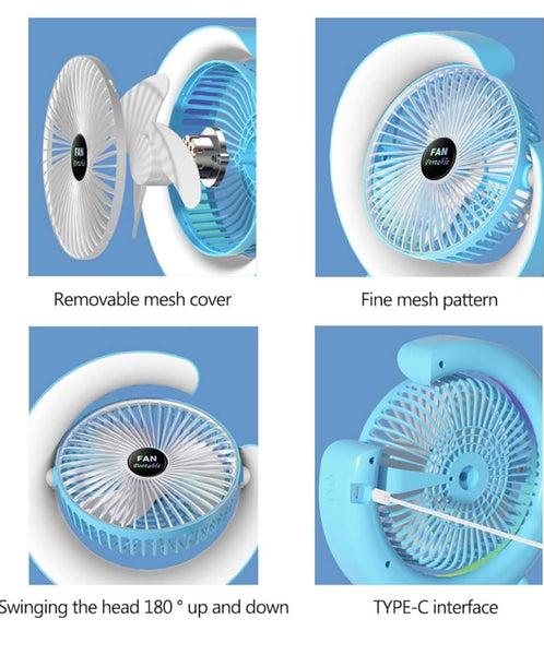 2 in 1 Colourful Desktop Fan - Rechargeable