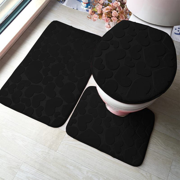 Bathroom Mat Set with Hearts - 3 Piece