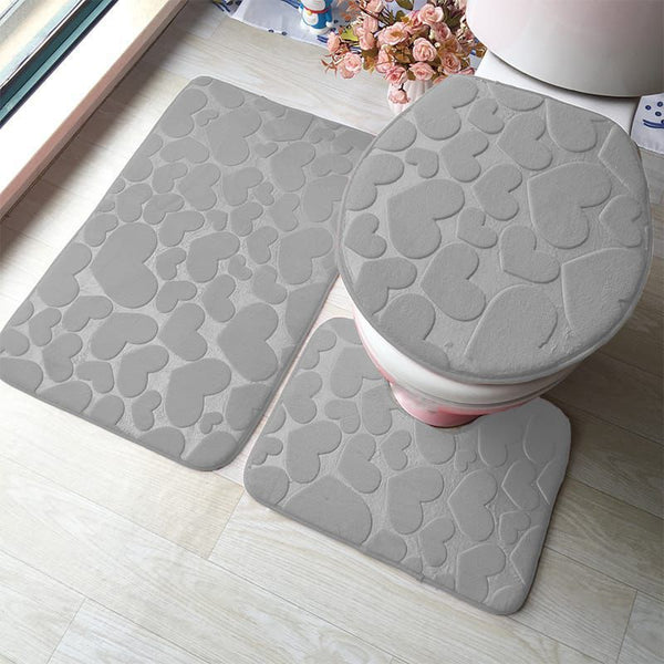 Bathroom Mat Set with Hearts - 3 Piece