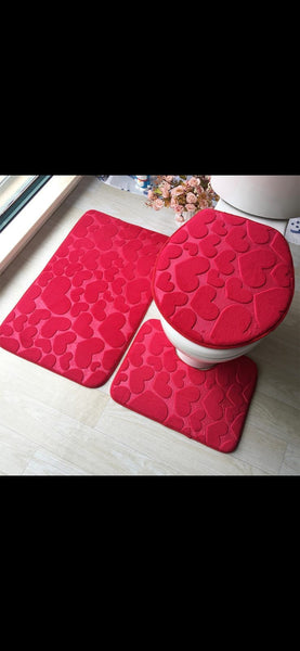 Bathroom Mat Set with Hearts - 3 Piece