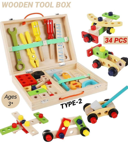 Kiddies Wooden Toolbox - 34 Piece
