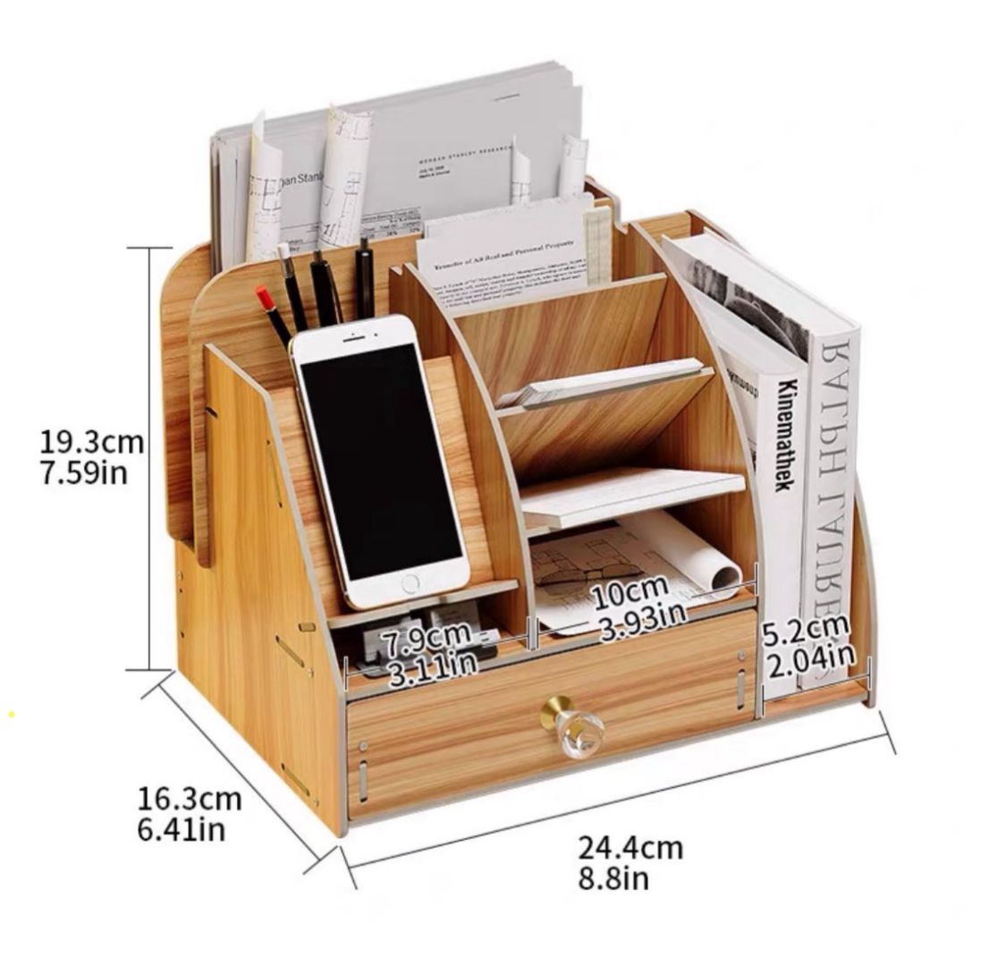 Multi-Functional Wooden Desktop Organiser - Design 8 – Elevation