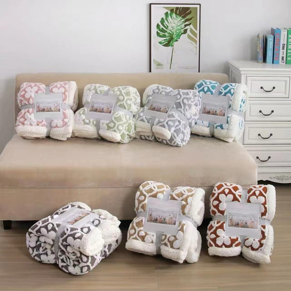 Floral Patterned Sherpa Blanket