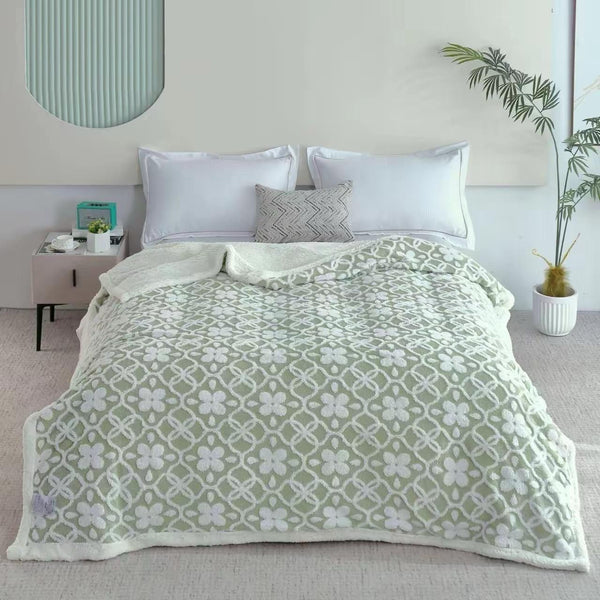 Floral Patterned Sherpa Blanket