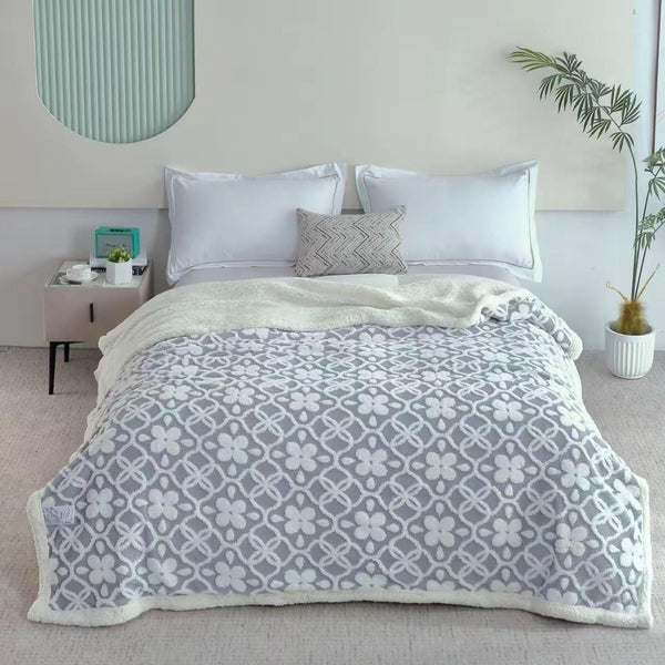Floral Patterned Sherpa Blanket
