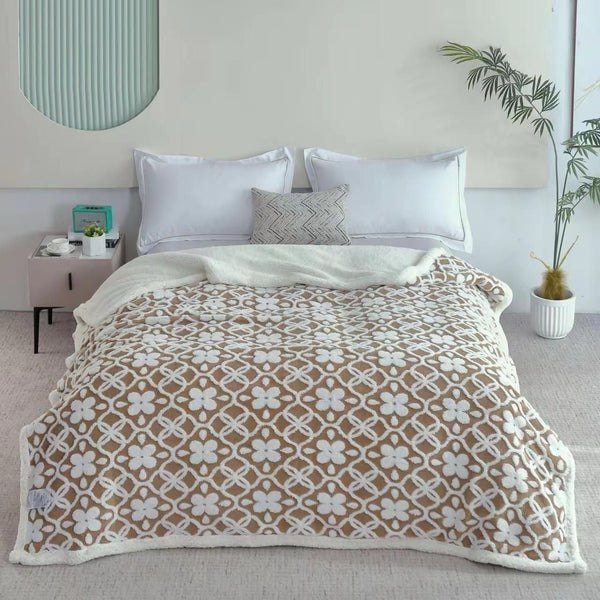 Floral Patterned Sherpa Blanket