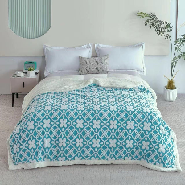 Floral Patterned Sherpa Blanket