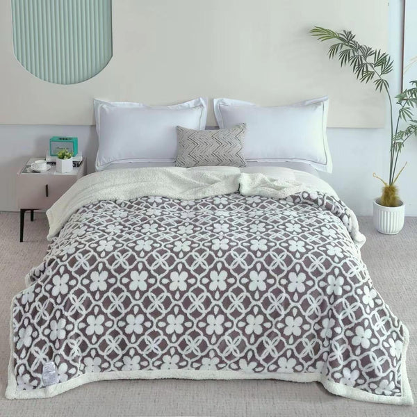 Floral Patterned Sherpa Blanket