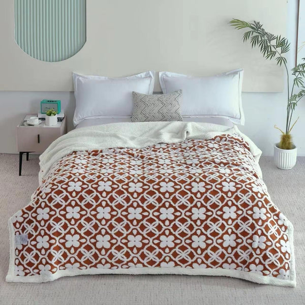 Floral Patterned Sherpa Blanket