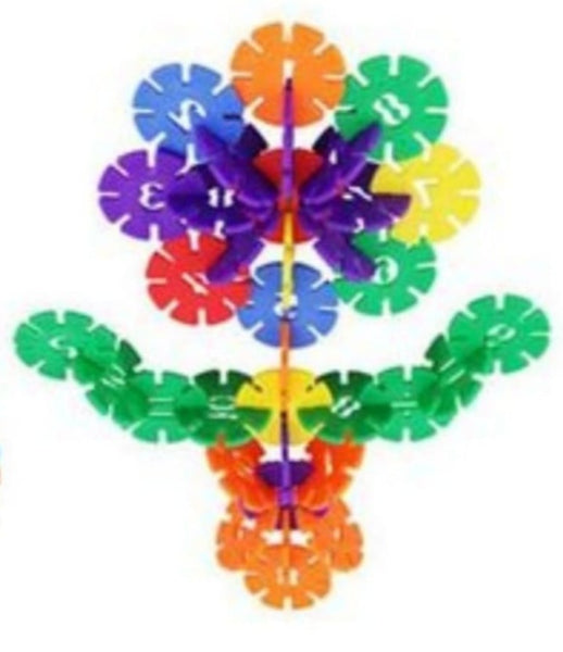 A colorful construction set toy consisting of multiple geometric shaped pieces.