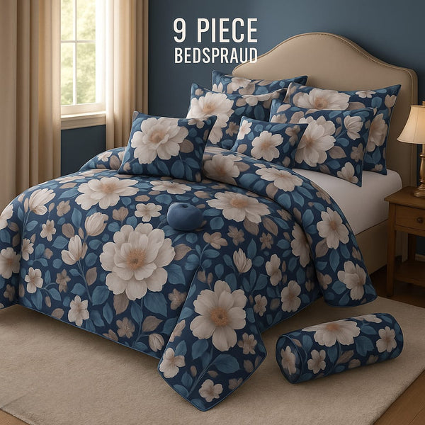 Flowered Bedspread Set - 9 Piece