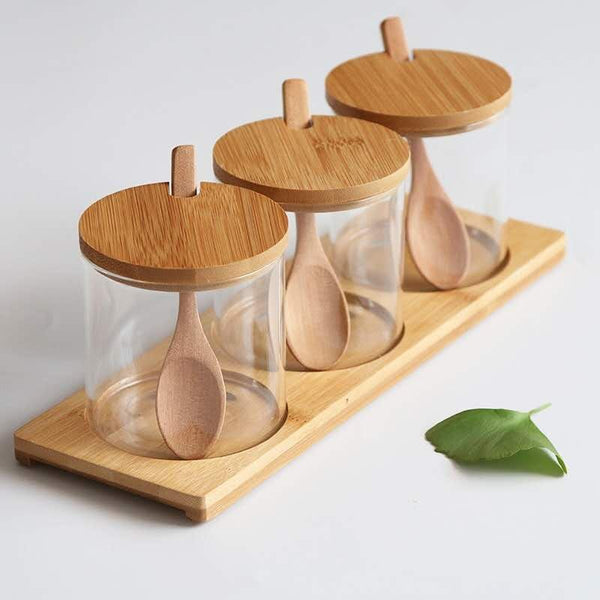 Wooden Lid and Spoon Serving Set - 7 Piece