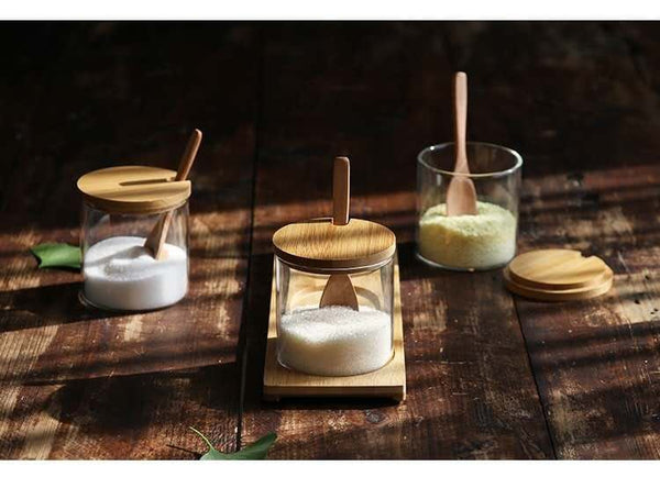 Wooden Lid and Spoon Serving Set - 7 Piece