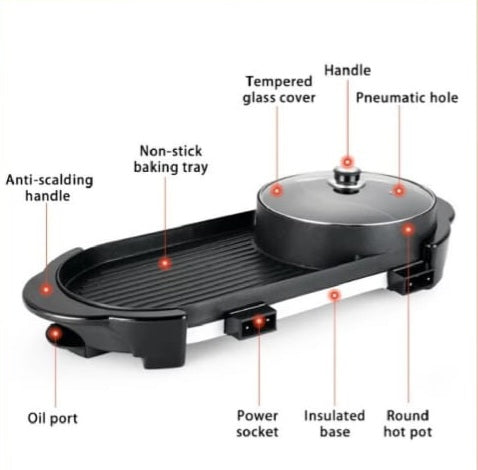 2 in 1 Electric Hot Pot Barbeque Grill