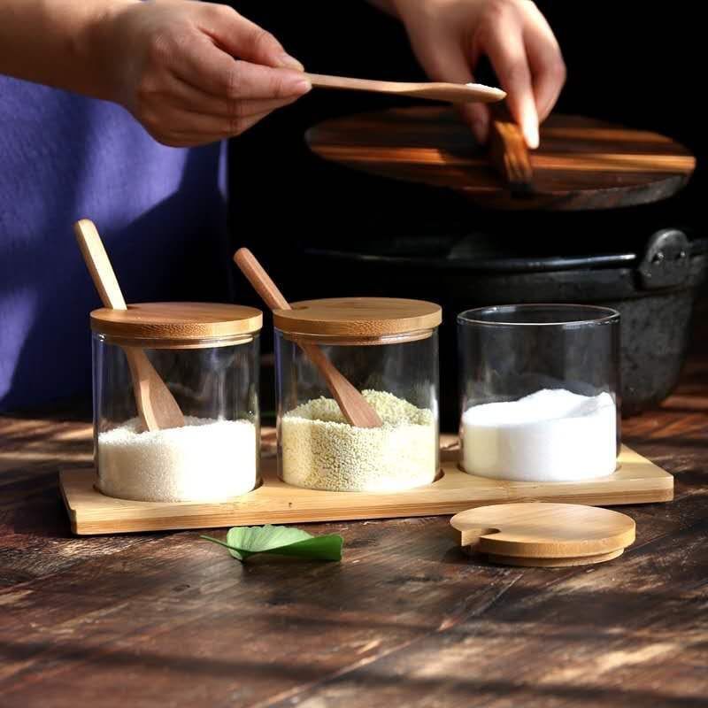 Wooden Lid and Spoon Serving Set - 7 Piece