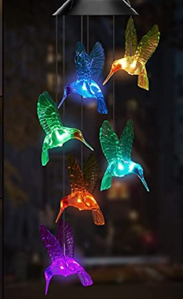 Solar Wind Chime Hummingbird Lights