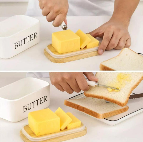 Ceramic Butter Dish with Knife